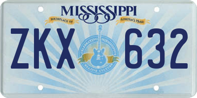 MS license plate ZKX632