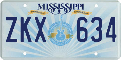 MS license plate ZKX634