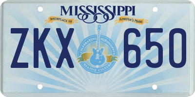 MS license plate ZKX650