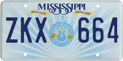 MS license plate ZKX664