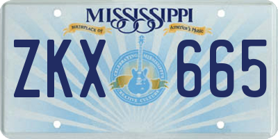 MS license plate ZKX665
