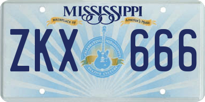 MS license plate ZKX666
