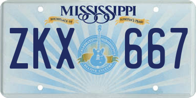 MS license plate ZKX667