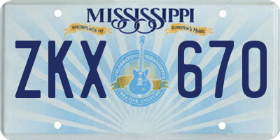 MS license plate ZKX670