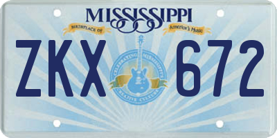 MS license plate ZKX672