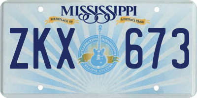MS license plate ZKX673