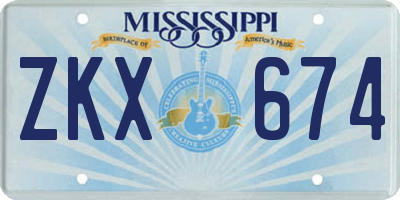 MS license plate ZKX674