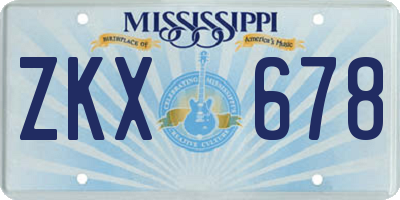 MS license plate ZKX678