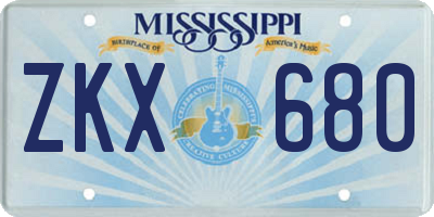 MS license plate ZKX680