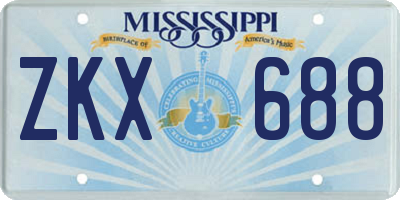 MS license plate ZKX688
