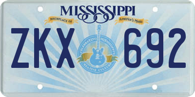 MS license plate ZKX692