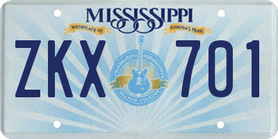 MS license plate ZKX701