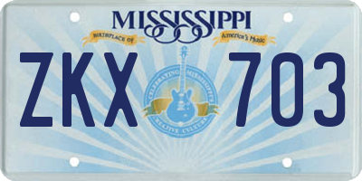 MS license plate ZKX703