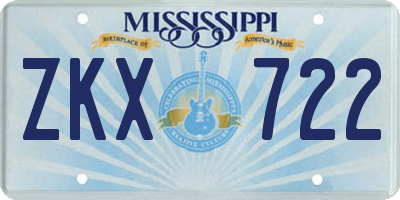MS license plate ZKX722