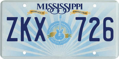 MS license plate ZKX726