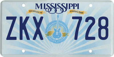 MS license plate ZKX728