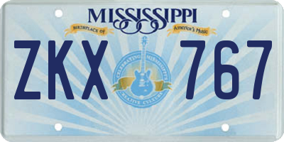 MS license plate ZKX767