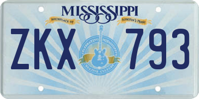 MS license plate ZKX793