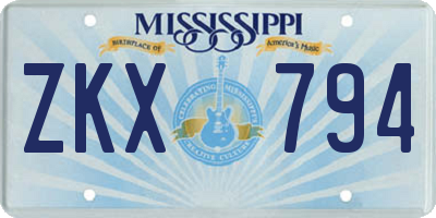 MS license plate ZKX794