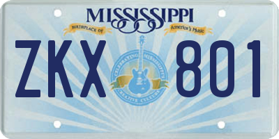 MS license plate ZKX801