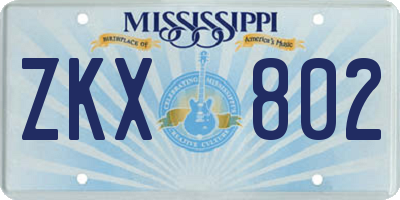 MS license plate ZKX802