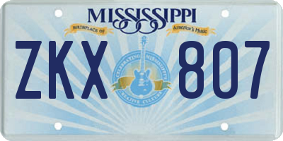 MS license plate ZKX807