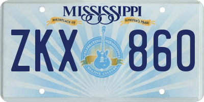 MS license plate ZKX860