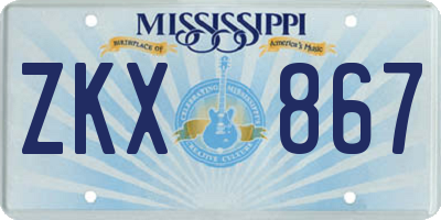 MS license plate ZKX867