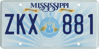 MS license plate ZKX881