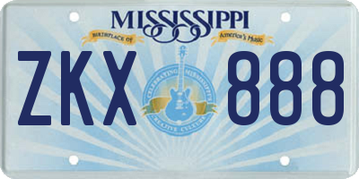 MS license plate ZKX888