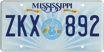 MS license plate ZKX892