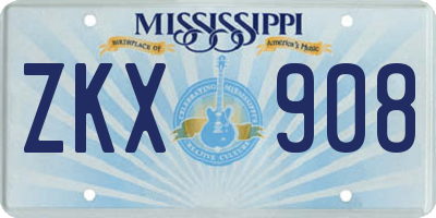 MS license plate ZKX908