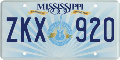 MS license plate ZKX920