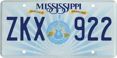 MS license plate ZKX922