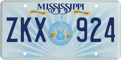 MS license plate ZKX924