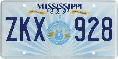 MS license plate ZKX928