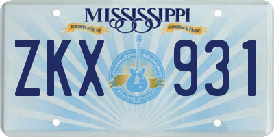 MS license plate ZKX931