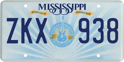 MS license plate ZKX938