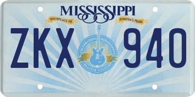 MS license plate ZKX940
