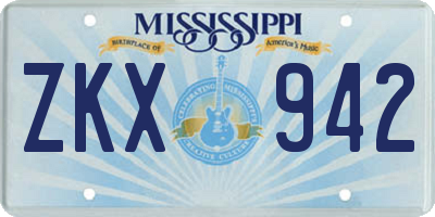 MS license plate ZKX942