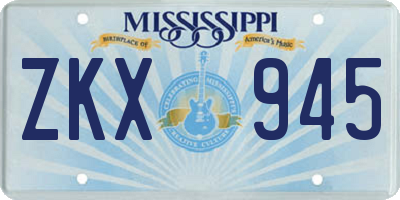 MS license plate ZKX945