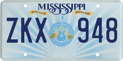 MS license plate ZKX948