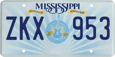 MS license plate ZKX953