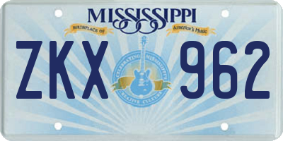 MS license plate ZKX962
