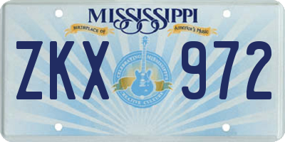 MS license plate ZKX972