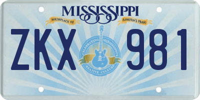 MS license plate ZKX981