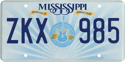 MS license plate ZKX985