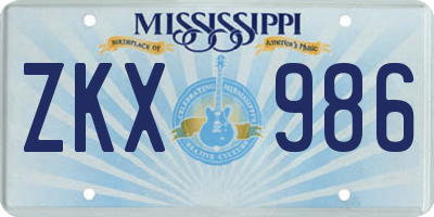 MS license plate ZKX986