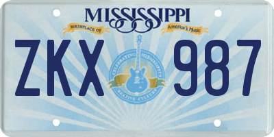 MS license plate ZKX987