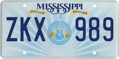 MS license plate ZKX989